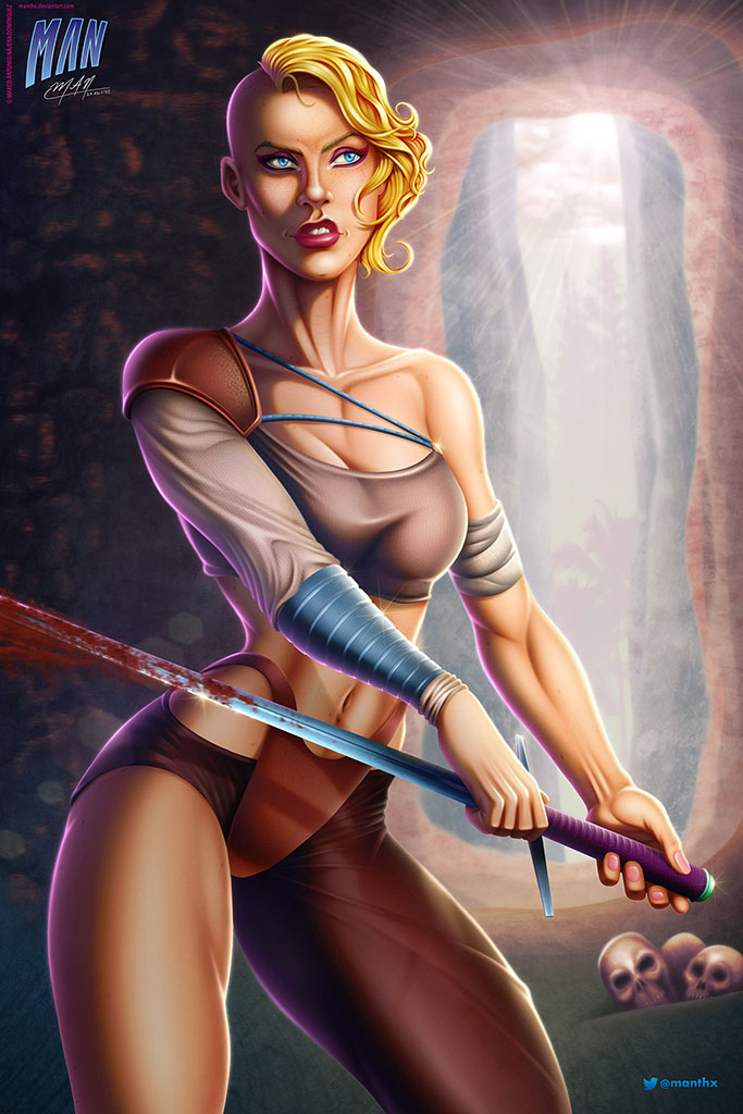 Blonde warrior at the cave of death